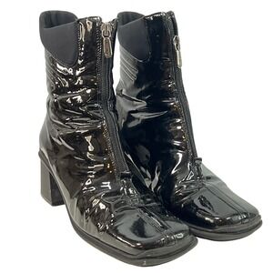 Aquatalia Black Patent Leather Y2K MSRP$550 Chic Streetwear Boots Waterproof 7.5
